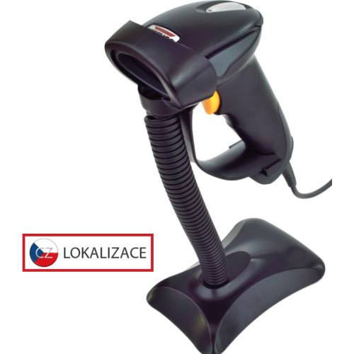 CCD čtečka Virtuos HT-310A, dlouhý dosah, USB (klávesnice / RS-232 emulace), stojánek, černá